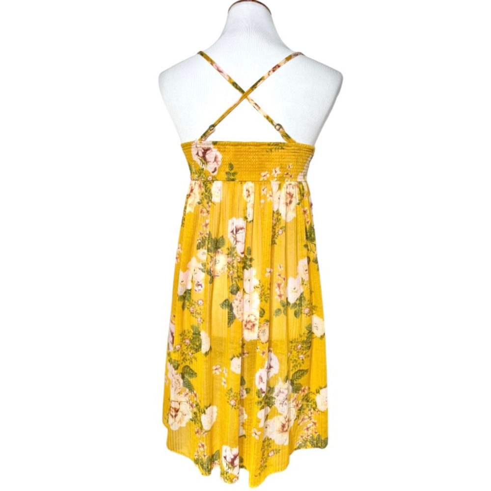 Free People Floral Print Yellow Draped High Low Sleeveless Boho Babydoll Top - Picture 7 of 14